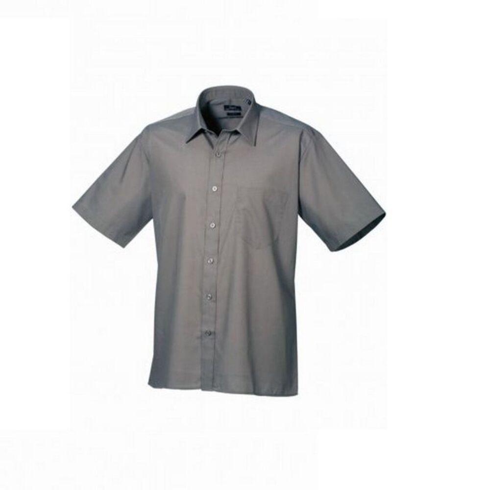 Premier Mens Short Sleeve Poplin Shirt / Dark Grey